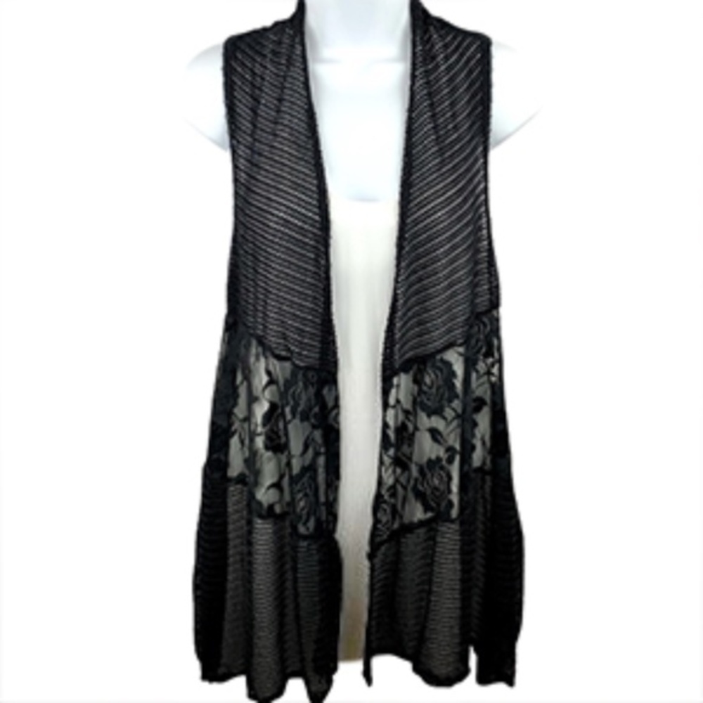 Modland Black Combo Congo Mesh Cardigan Sheer Sleeveless Top